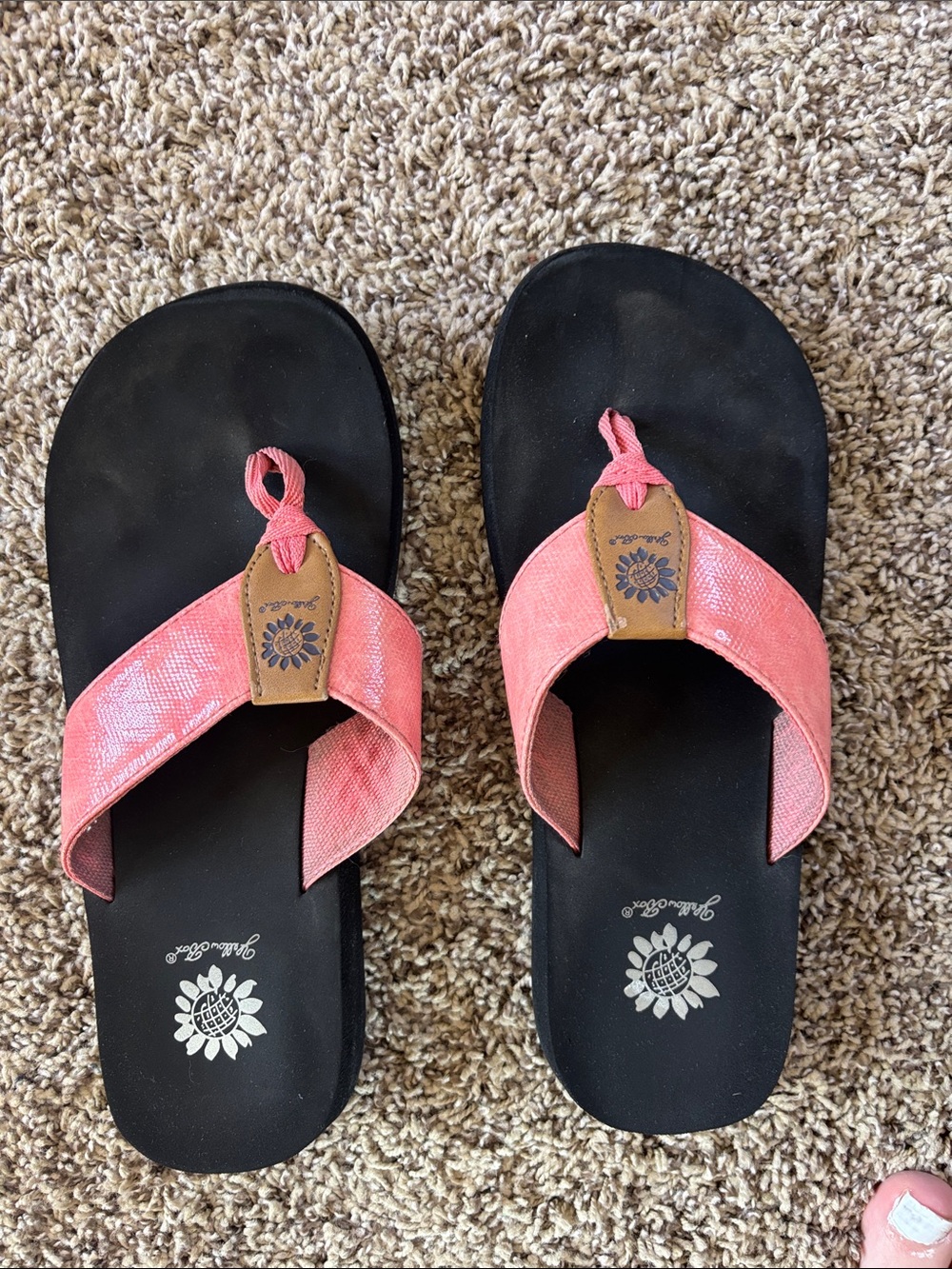 Yellow Box Pink Leather-Look Thong Sandals